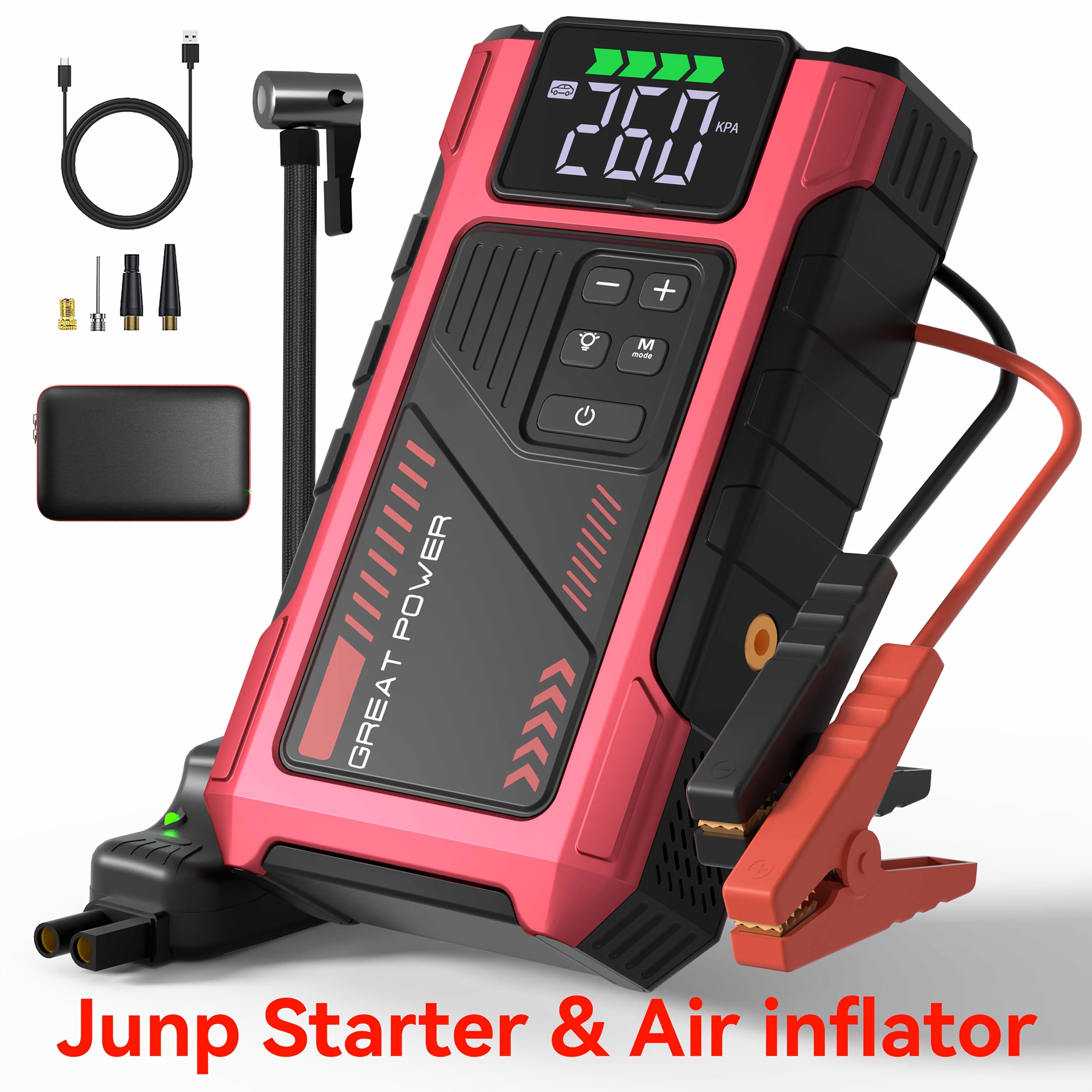 TEMU 5000a Jump Starter With Air Compressor, 5 In 1 Function Jump Box 150psi Jump Pack With Digital Tire Inflator, Car Battery Charger Portable For 8.5l Gas Or 7.0l Battery Charger, Starter Portable