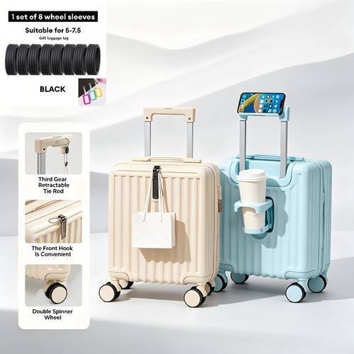 item picture 14 inch multifunctional luggage case with phone holder and cup holder for boarding airplane luggage case with 360 degree rotating boarding case