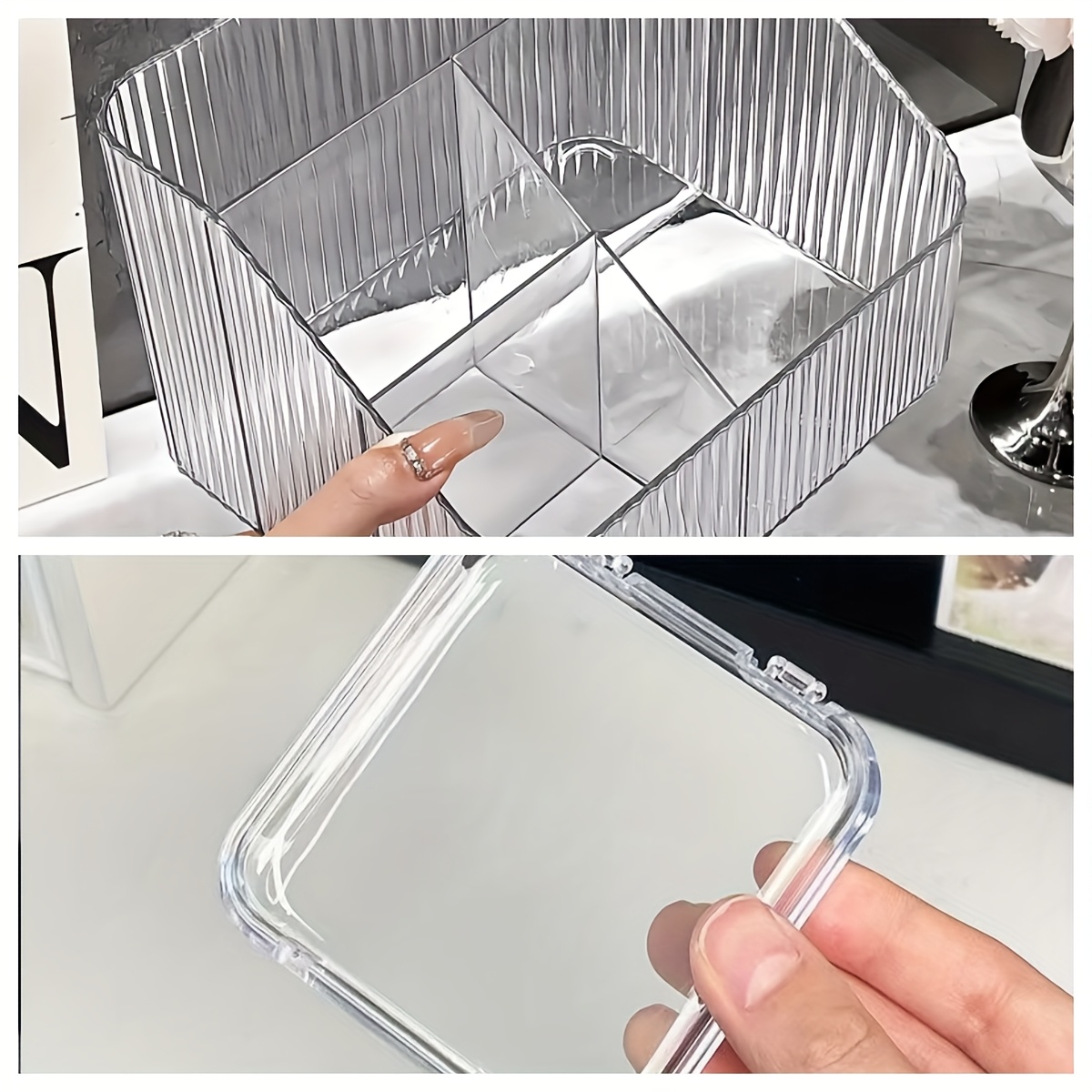 Image of Transparent Cosmetic Storage Box, Vanity And Bathroom Organizer, Compartmentalized Storage Organizer, Makeup Brush Holder, Office Stationery Storage Box, Nail Storage Box, Jewelry Box