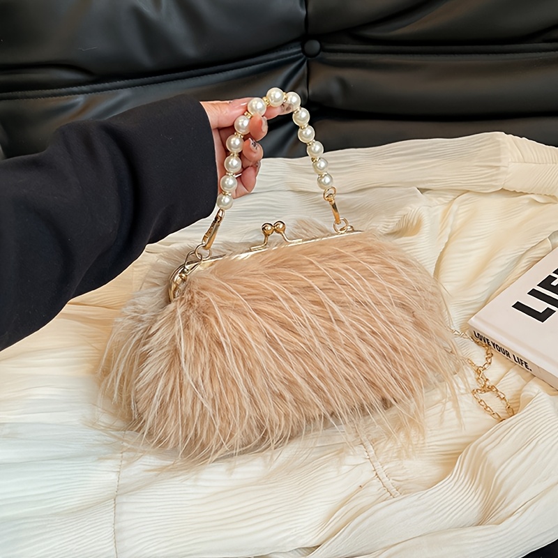 TEMU Sac de soirée de luxe, sac à bandoulière de couleur unie, grande , poignée en perle, sac à main, sac bandoulière pour femmes