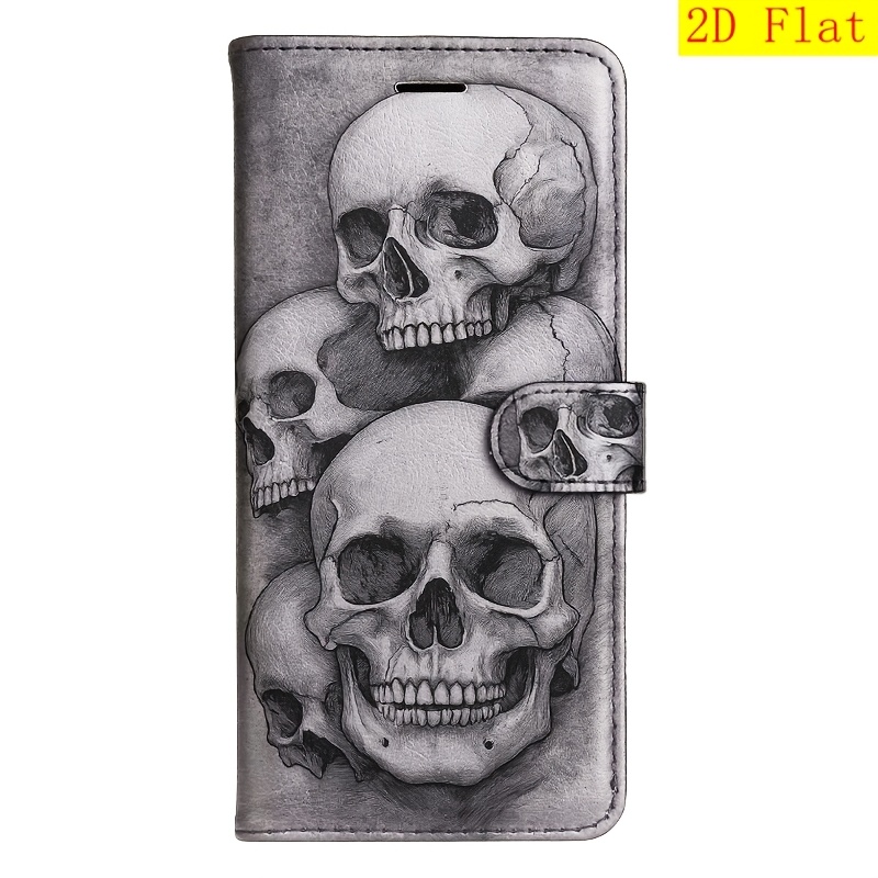 TEMU Phone Case - 2d Flat Skeleton Magnetic Flip Wallet Case With Card Holder Stand Suitable For Redmi Note 7 7s 8 10t 11 11se 12r 11t 12s 12 12t 13