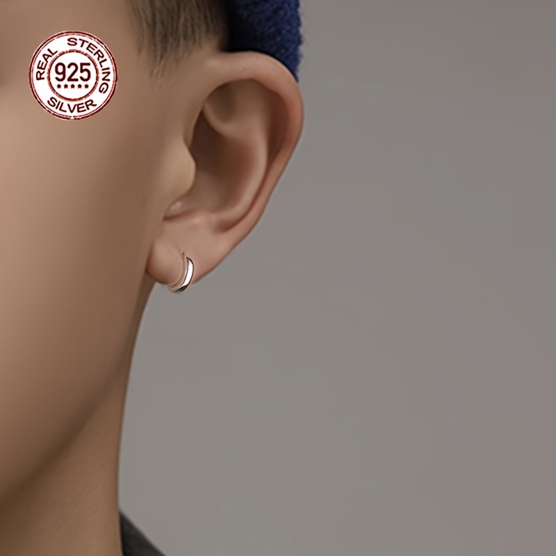 Men's Classic Round Stud Earrings, 925 Sterling Silver