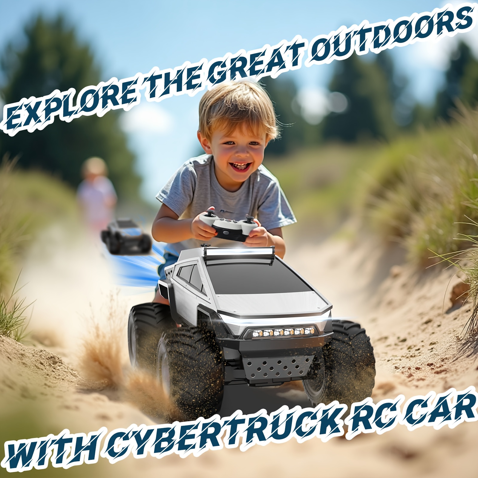 Remote Control Monster Truck Toy with USB/Battery Powered LED Lights, Realistic Engine Sounds, Off-Road Truck, All-Terrain Vehicle, Compatible with Gaming Controllers - Birthday/Christmas Gift for Boys & Girls Ages 3+ (Durable Construction), Toycar