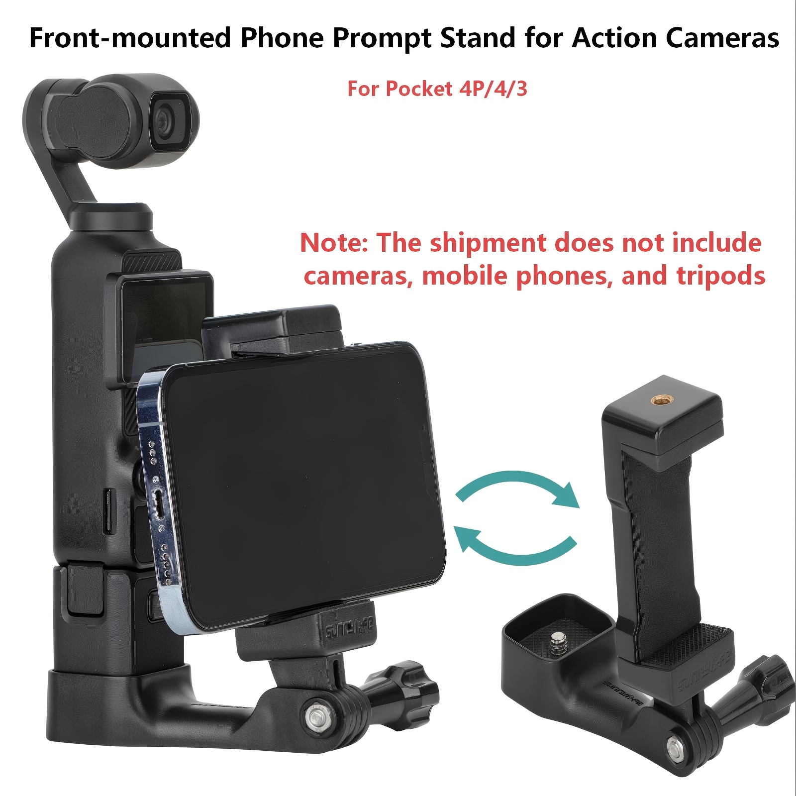 TEMU Support téléprompteur pour téléphone et caméra de sport, compatible avec Pocket 4P/4/3, support de prise de vue à main