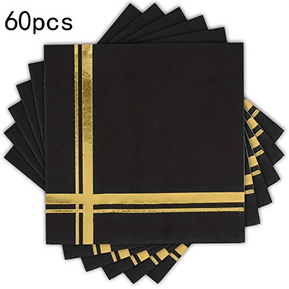 TEMU 40pcs/60pcs/100pcs,black And Golden 2-ply Paper Towels, Napkins,disposable 6.5x6.5 Inch Dessert Napkins With Birthday Anniversary Graduation