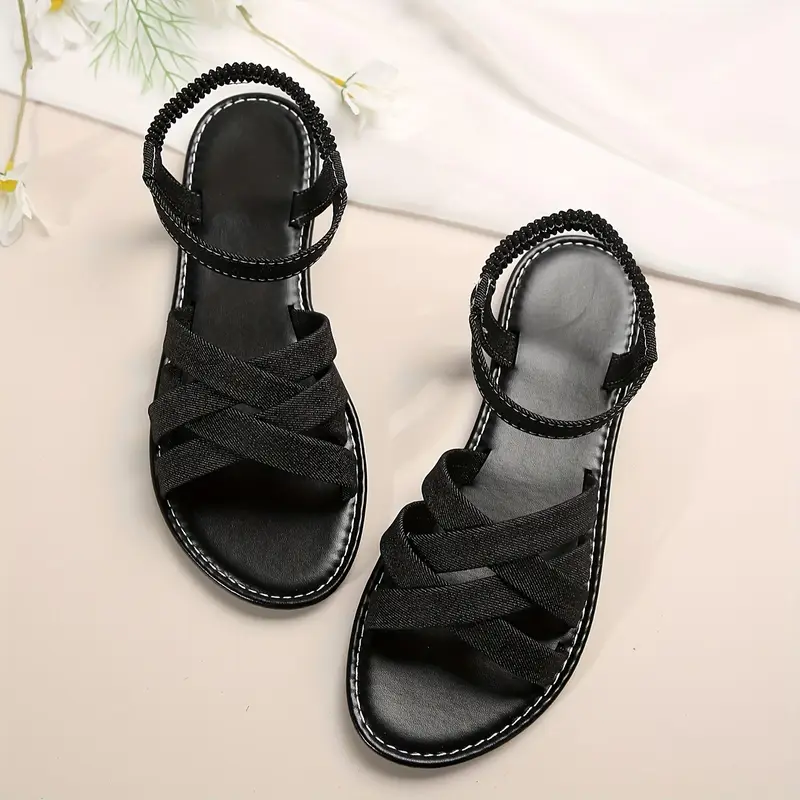 womens crisscross strap flat sandals casual open toe elastic Temu