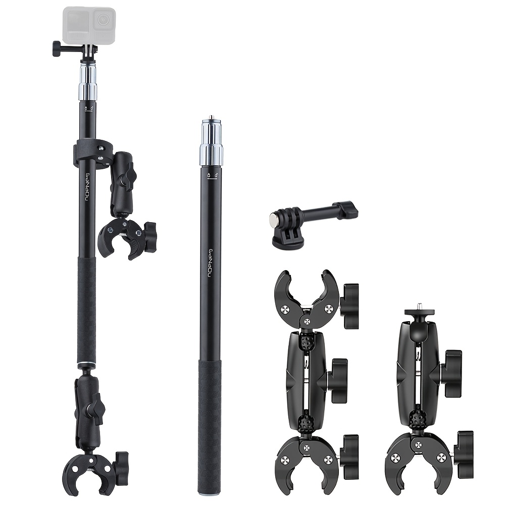 TEMU Kit de Support pour Caméra 360 pour Moto - Perche à Selfie Télescopique 17-43" avec Collier de Guidon à 360° - Compatible avec les Caméras GoPro