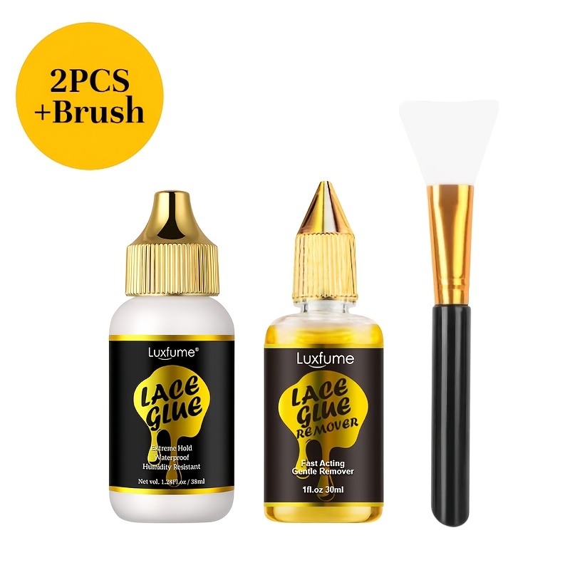 Luxfume Professional Three-piece Set For Wig Installation And Removal - Strong Adhesive, Adhesive Remover, And Brush. Suitable For Lace , It Offers Quick Bonding Waterproof And Sweat-resistant