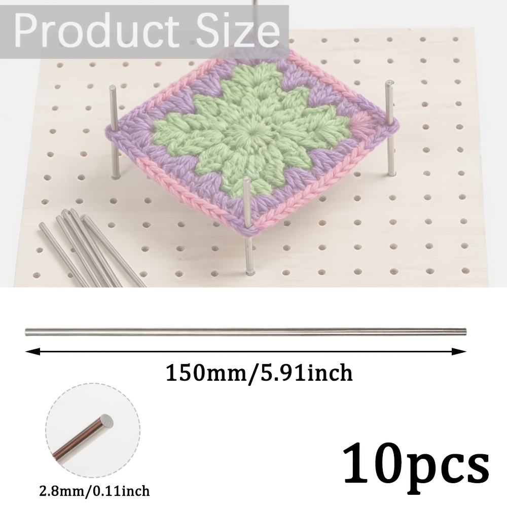 TEMU 10pcs 5.9-inch Stainless Steel Rods, Pins Are Designed For Crochet Blocking Boards And Knitting Supplies, Featuring A Diameter Of 2.8mm