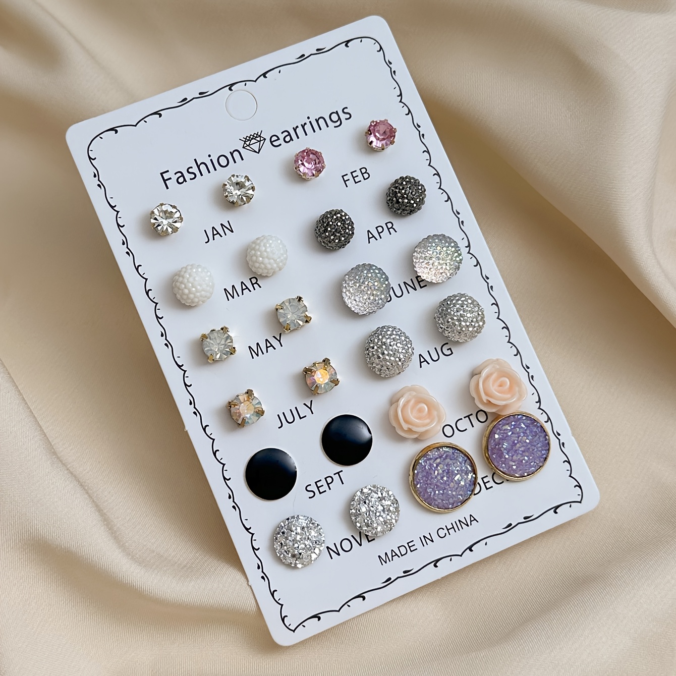 12 Pairs Colorful Flower-Shaped Earrings Set, Stylish Gift