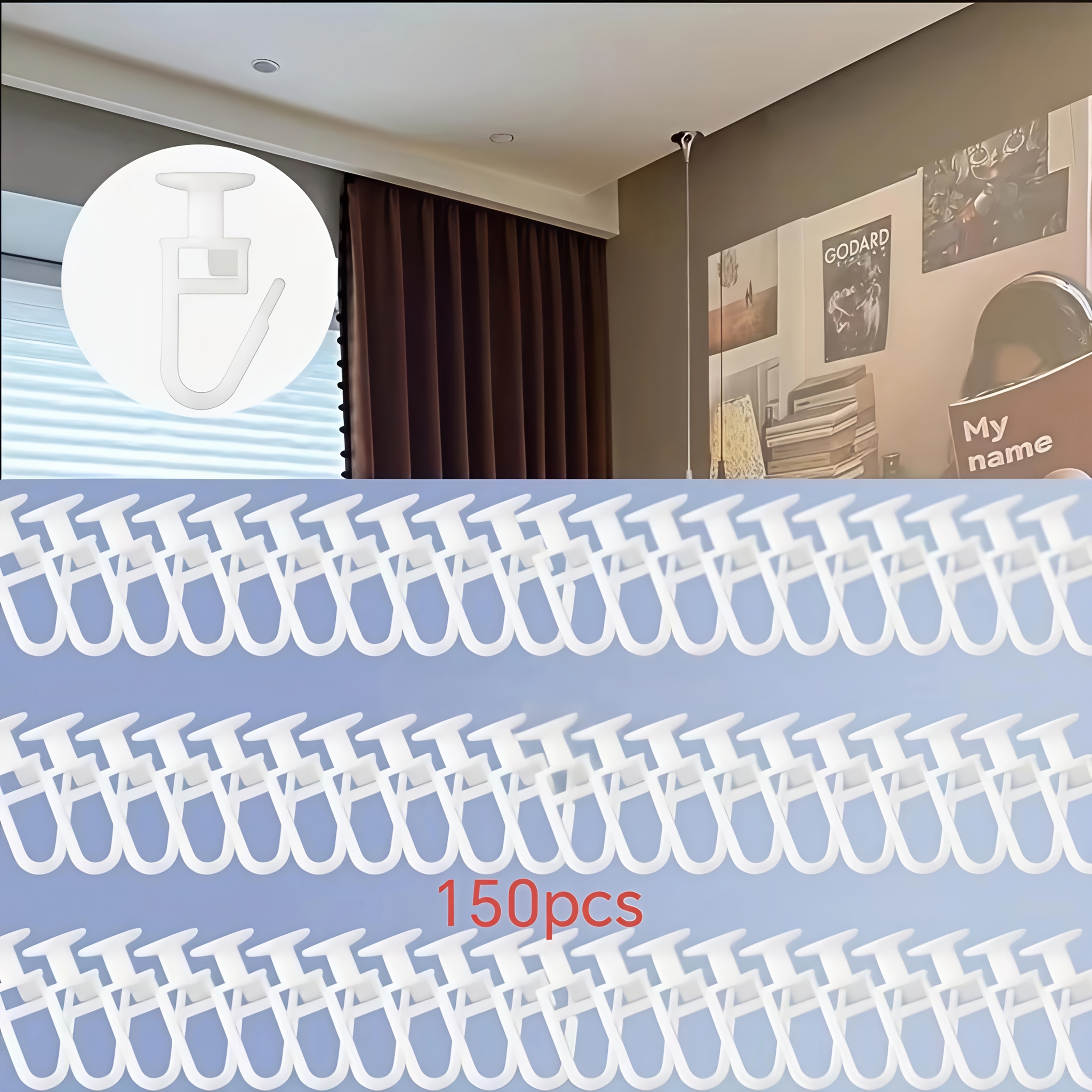 TEMU 100/150 Curtain Hooks, Milky White Plastic Material, Durable And , Used For Door Curtains, Curtains, Shower Curtains, Etc., And Can Hang Small