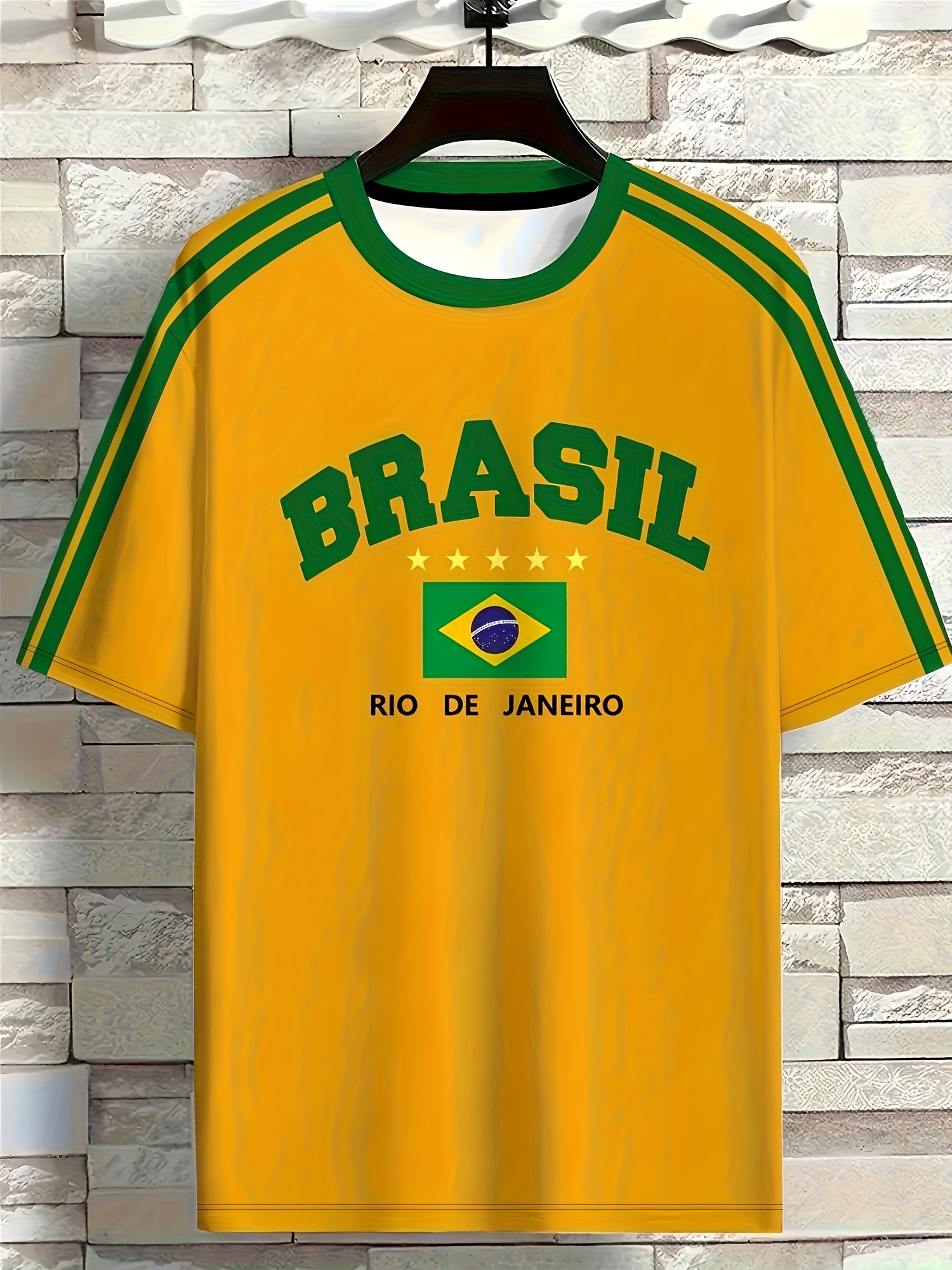 mens brazil soccer jersey t shirt blue print Temu Canada