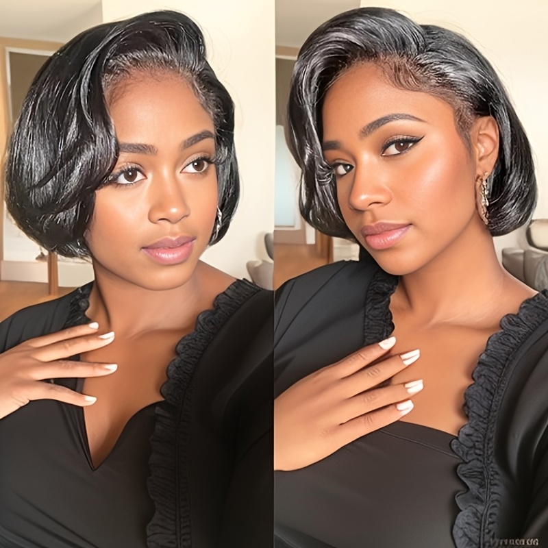 TEMU 8 Inch Wigs Human Hair 13x4 Frontal Lace Wigs For Women With Baby Hair Glueless Wig Natural Looking For Daily Use
