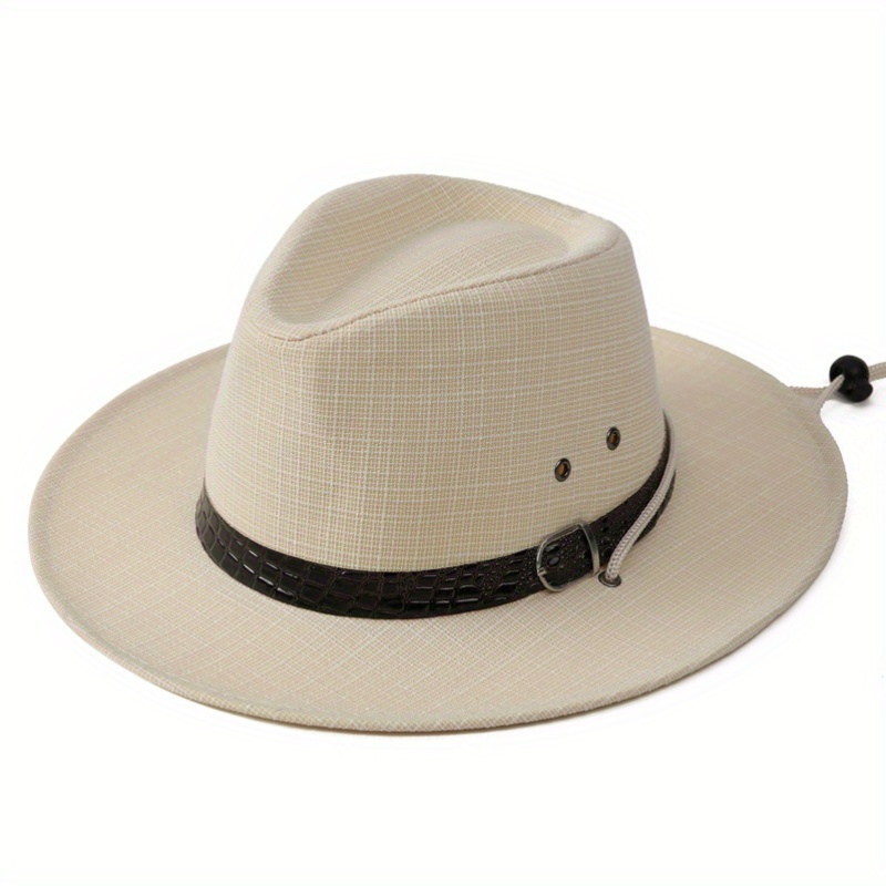 Men Formal Hat Solid Color Sun Hat with Belt Straw Fedora Sun Hat Straw  Cowboy Short Brim Fedora Panama Jazz Beach Cap for Travel Outdoor