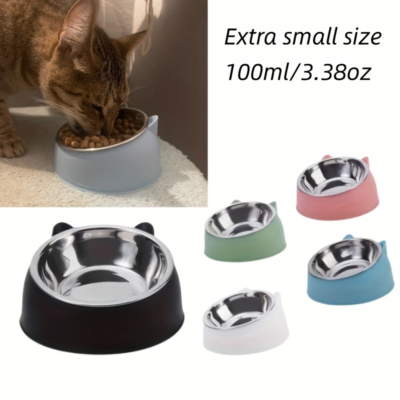 

Cat Bowl 15 Degrees Raised Stainless Steel Cat Feeder Bowl With Non Slip Base, 100ml Cat Food Water Feeder Tilted Pet Bowl For Neck Protection