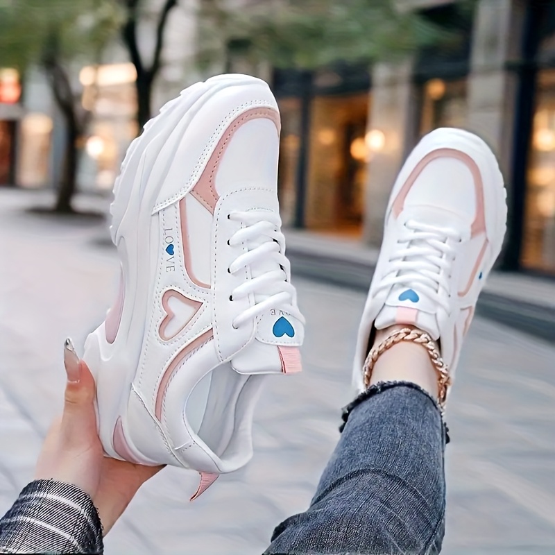 Zapatillas Bajas para Mujer con Corazón y Parte Superior - Ligeras, Casuales con Cordones, Ideales para Uso Diario, Oficina y Cada Día - Suela Duradera y Acolchada (Lavado a Mano), Calzado para Mujer