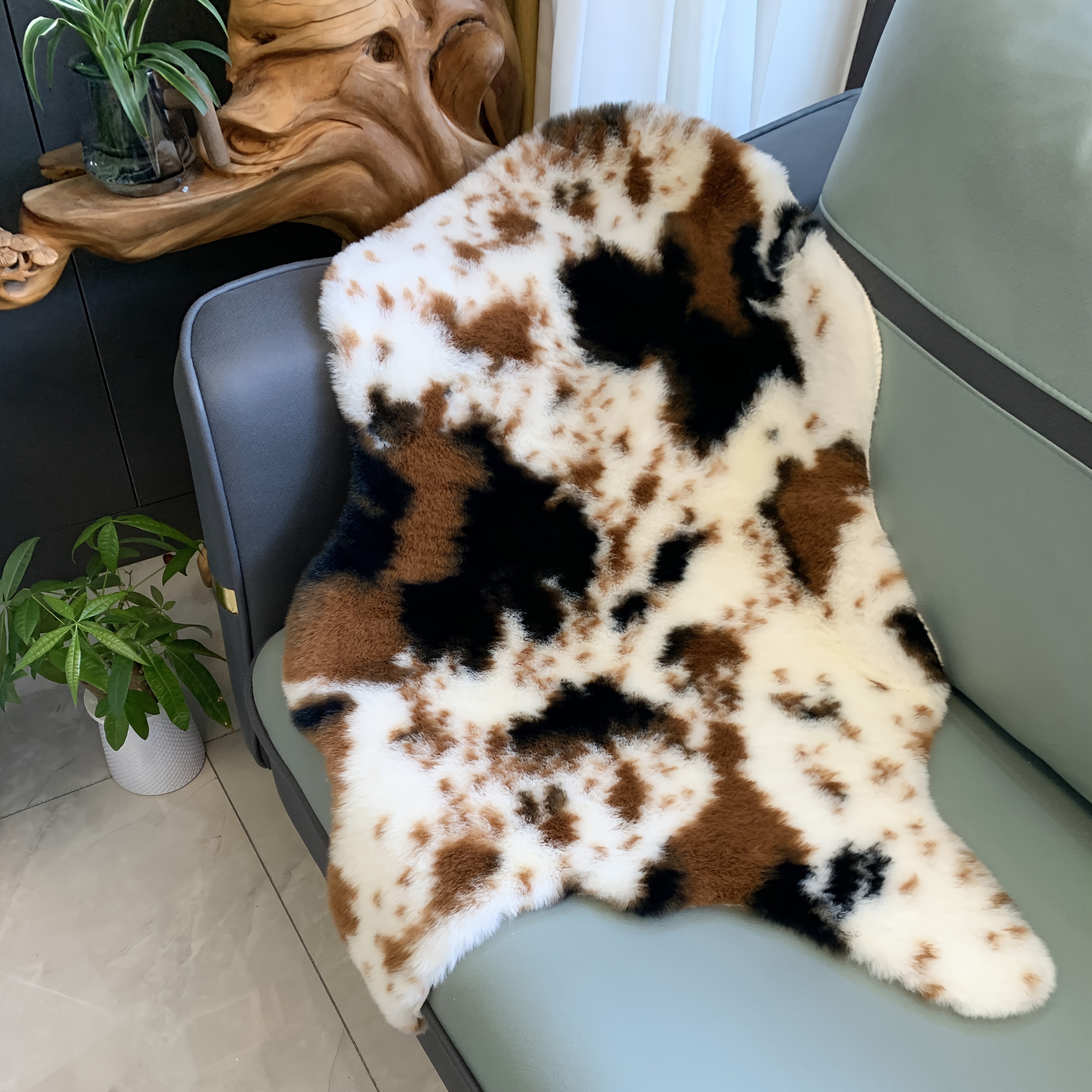 TEMU Tapis artificiel à imprimé lapin et vache, ultra-doux et duveteux, antidérapant et lavable en machine, tapis de décoration d'intérieur créatif à