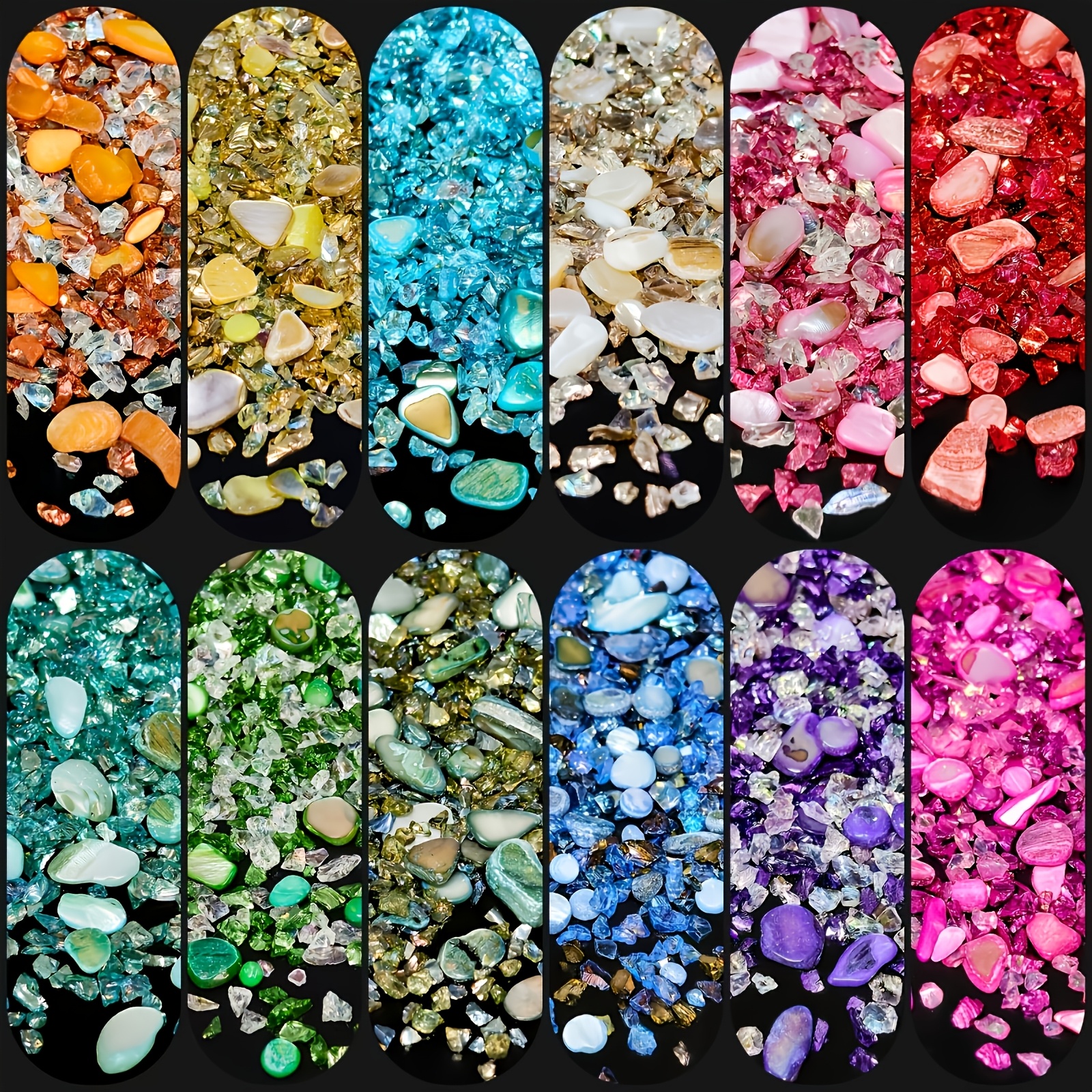 Image of 12-color Irregular Glass Shell Set (1-6mm), Shiny Glass, Resin Filler, Suitable For Handicrafts: Nail Art, Resin Molds, Aquariums, Vases And Wedding Decorations - 60g