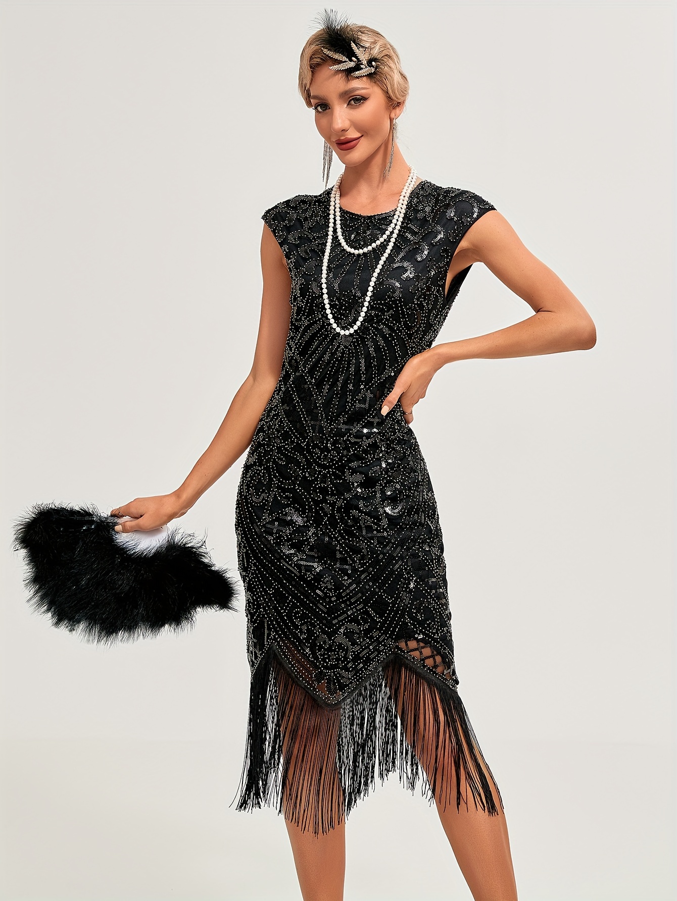 1920 black dress ZAPAKA Women's Roaring 20s Flapper Fancy Dress Spaghetti Straps Black Gatsby Fringed Dress, Black / S main image 0