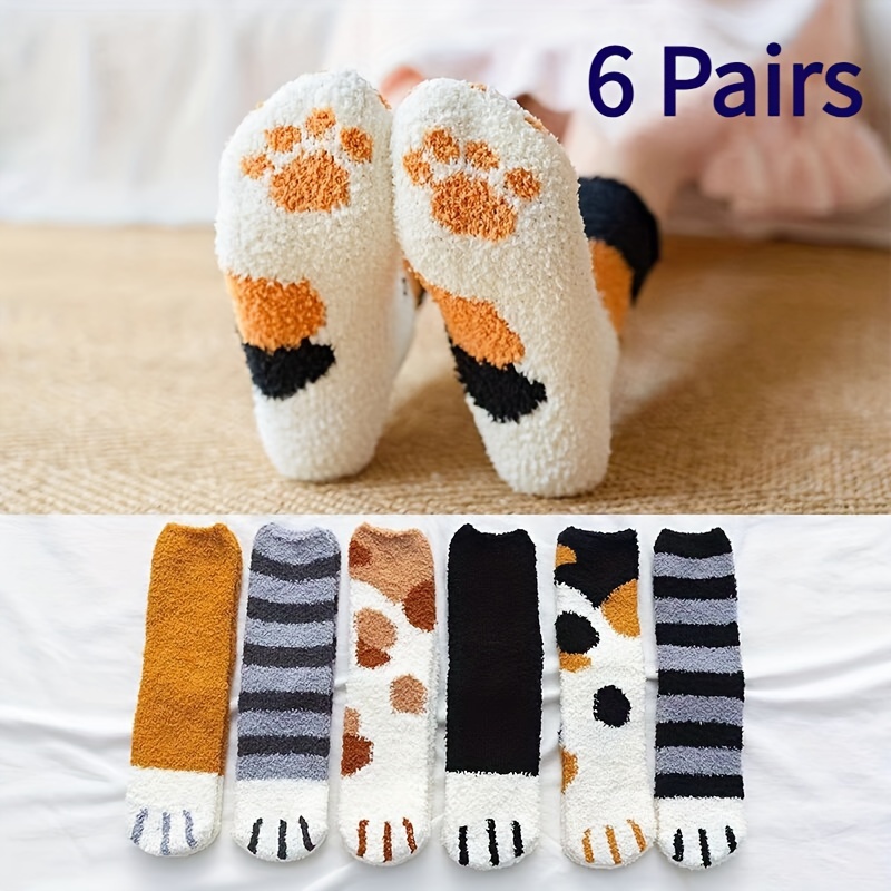 

3pcs Cozy Coral Fleece Socks For Couples - , Warm Mid-calf Winter Sleeping & Home Floor Socks With Cute Cat Paw Design - Perfect Gift For Holidays & Birthdays