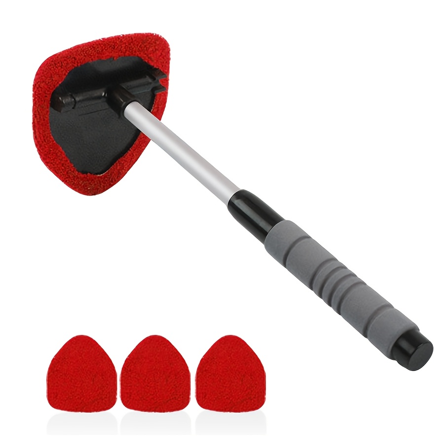 TEMU 4pcs Car Glass Cleaning Brush Set, 1pc Cleaning Brush And 3pcs Replacement Cloths, Retractable Microfiber Squeegee, Defogging And Water Removal,