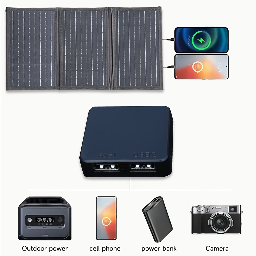 1pc Panneau Solaire Pliable avec Double Ports USB, Chargeur Solaire Portable pour Téléphones et Accessoires, Idéal pour le Camping, la Randonnée, le Vélo et les Pique-niques, Batterie Solaire Externe
