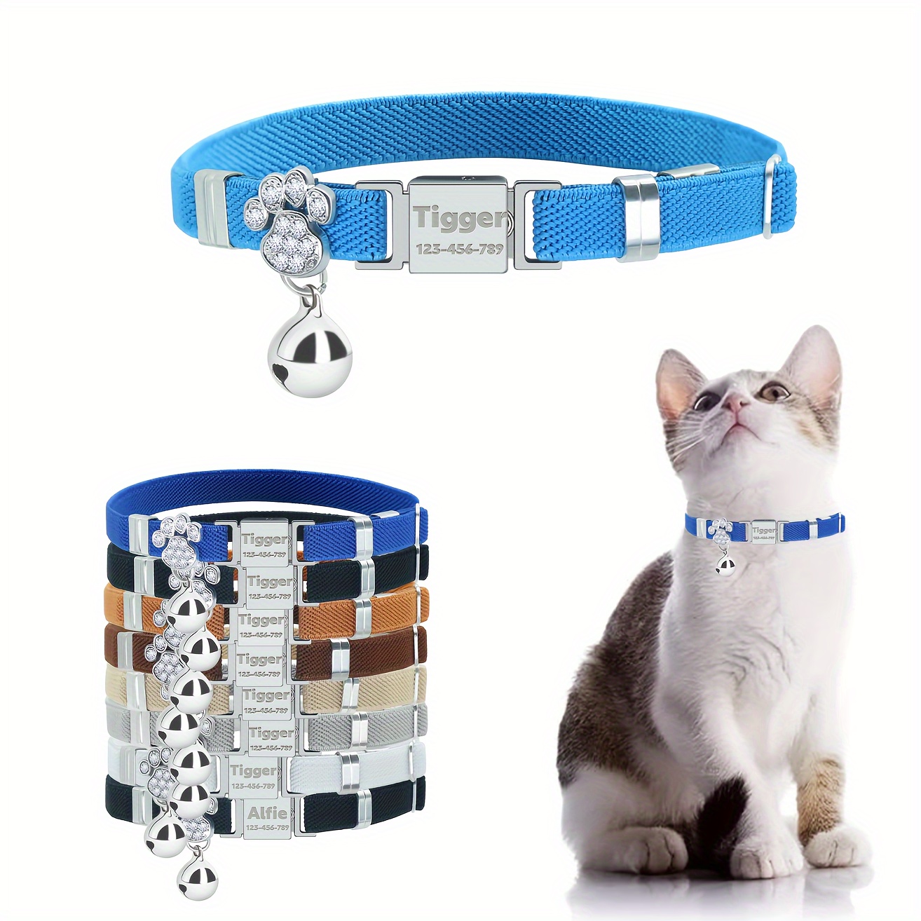 

Custom Engraved Cat Collars - Stretchable & Safe, Lightweight Polyester, Adjustable For Cats/kittens/small Dogs - Choose