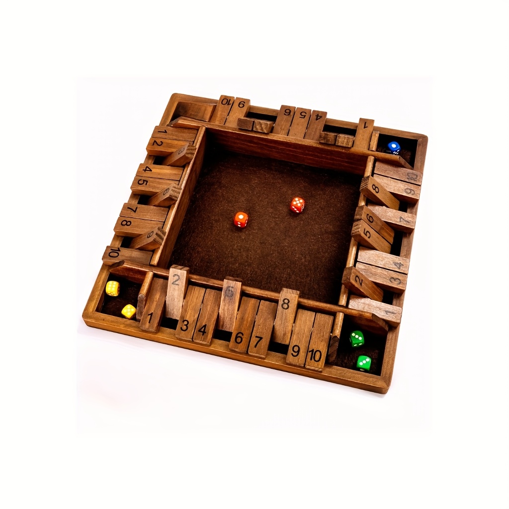 wooden shut the box game 2   large 4 sided board 8 dice wooden board table math game   addition game for kids adults 9 inch small best gift  