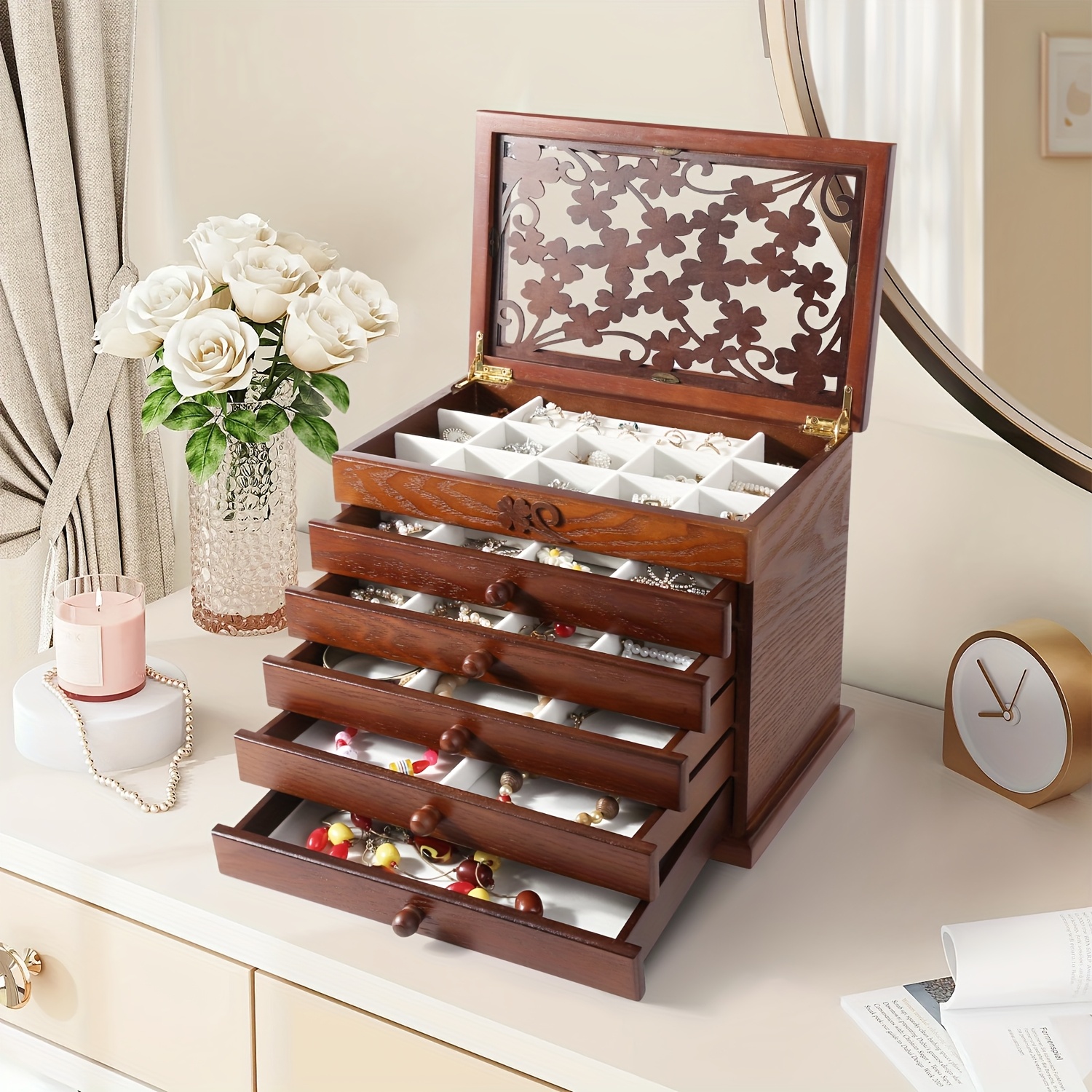 leaf pattern wooden jewelry box for women   jewelry organizer for rings necklaces bracelets ideal for mothers day gifts Product details 1