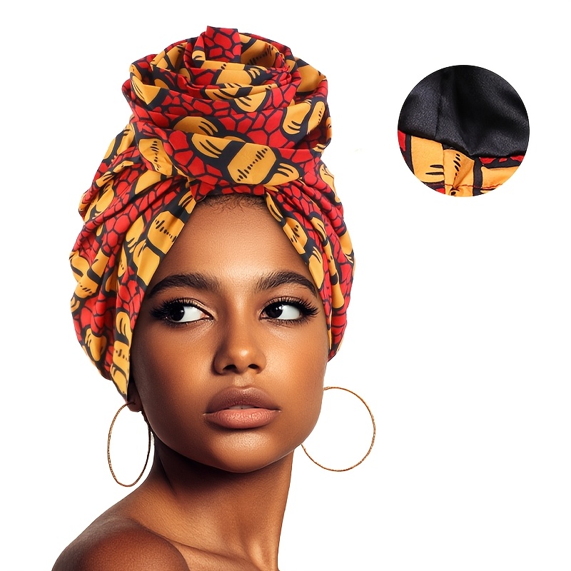 TEMU Boho Chic African Print Turban With - Breathable, Stretchy Polyester Head Wrap For Teen Girls | Hand-washable & Versatile For