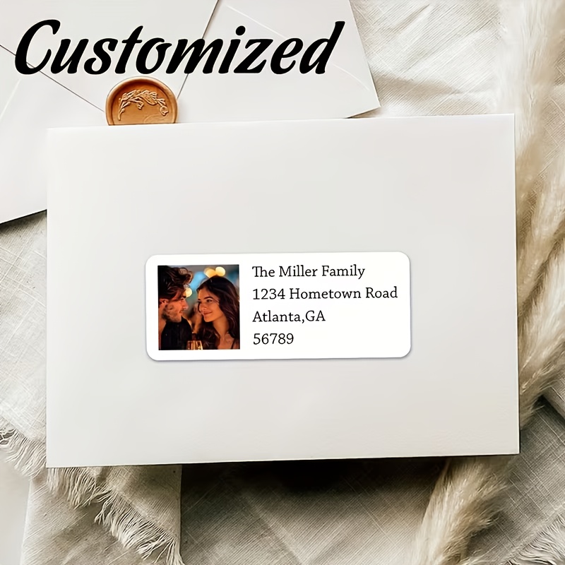 TEMU Personalized Photo Return Address Labels Suitable For Weddings, Birthdays, Christmas - Stickers With Your Own Photo/text/image, Glossy Mailing