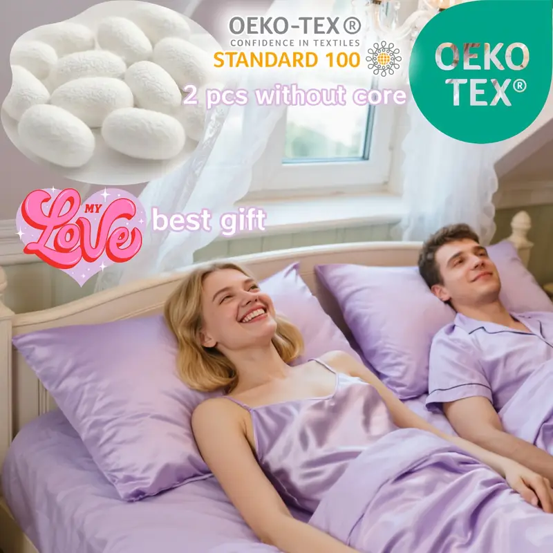 2pcs 100   pillowcases double sided hidden zipper closure 19mm thick elegant purple bedding for couples luxury gift for       smooth texture Product details 0