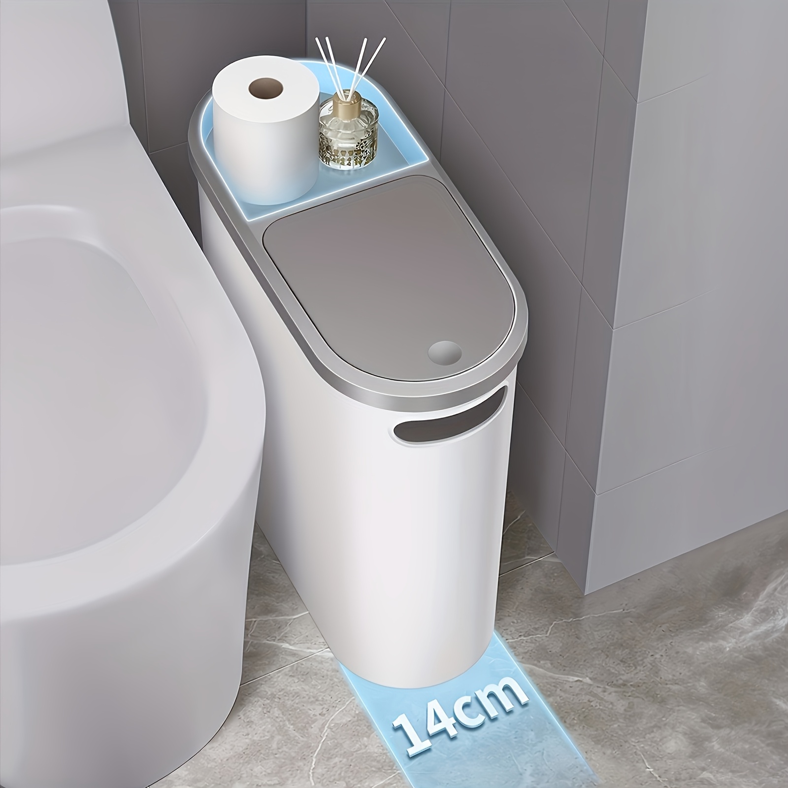 

Compact And Plastic Bathroom Trash Can With , No Battery, Oval Shape, Small Spaces