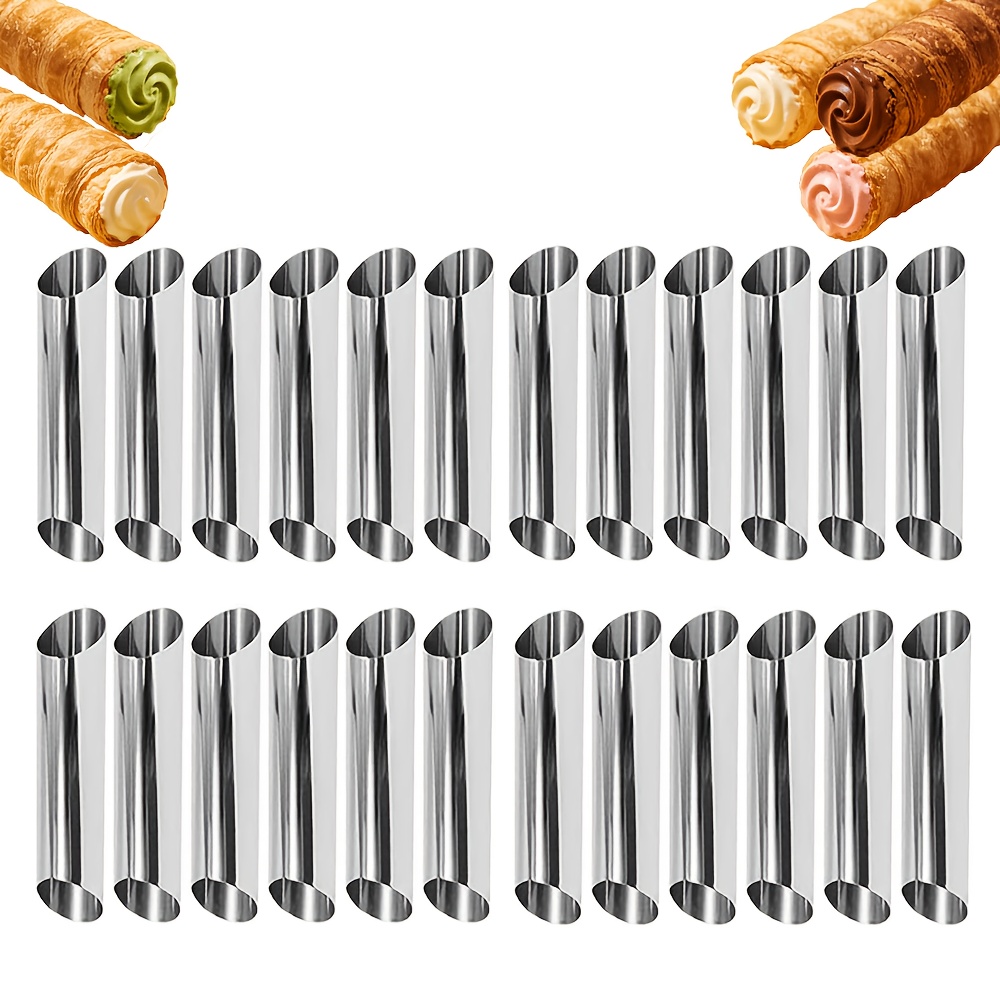 TEMU 4.92 Inch (approximately 12.5 Cm) Stainless Steel Burrito-shaped Cream Horn Danish Pastry Mold 20pcs Set For Croissant Shells And Cream Rolls