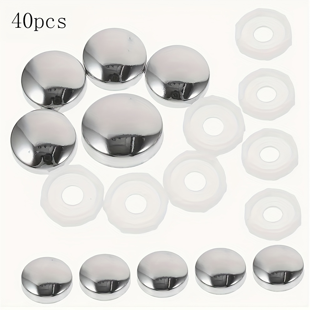TEMU Lot de 40 cache-vis de décoration pour plaque d'immatriculation, embouts auto-taraudeurs en acier inoxydable - Finition polie métallique Classe