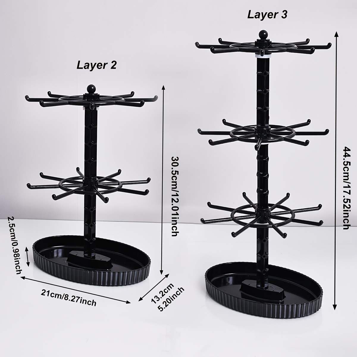 Black/Transparent Rotatable Key Hook Rack, Adjustable Height Jewelry Organizer