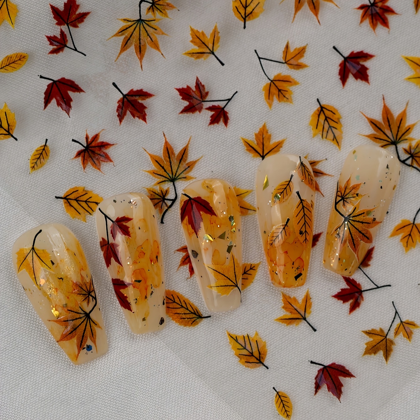 TEMU 1pc Autumn/winter Season, Laser And Shell Light For Nail Art Stickers, With Yellow And Styles And Warm Maple Colors, Suitable For Nail