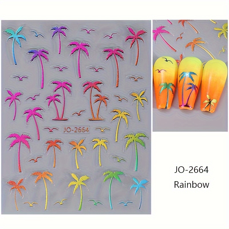 New Adhesive Transparent Nail Stickers Featuring Coconut Trees In 4 Color Combinations