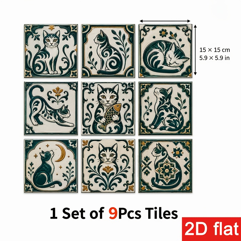 TEMU 2d Flat 9pcs 15x15cm (5.9x5.9in) Slate Tile Stickers Decorative - Self-adhesive Rock Texture Wall Tiles For Kitchen Backsplash, Coffee Corner,
