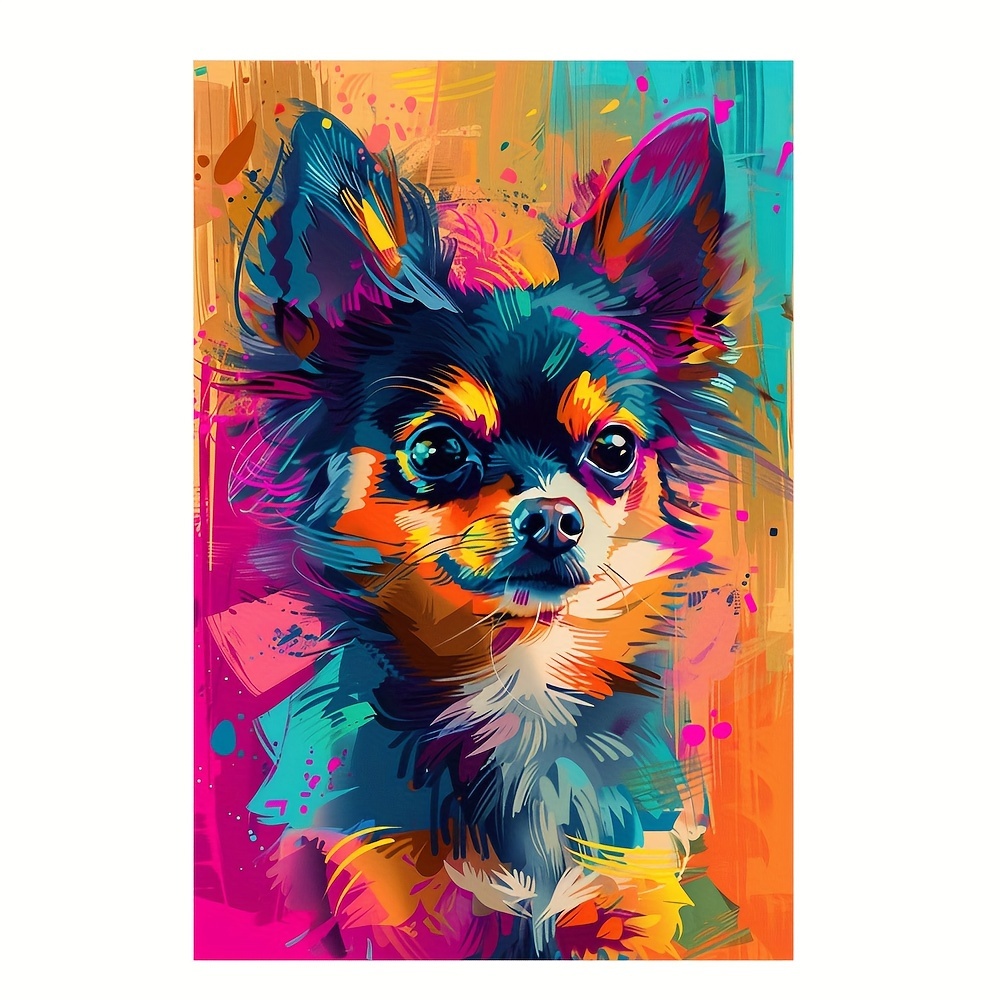 

Chihuahua Dog Canvas Print Wall Art, Vibrant Abstract Modern Oil Painting Poster Board For Indoor/outdoor Decor, Unframed Puppy Lover Artwork