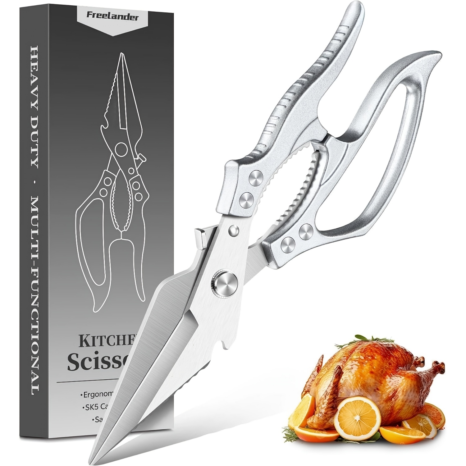 Tools And Utensils Professional Poultry Scissors, Meat Scissors, Sharp Kitchen Scissors With Non-slip Handle, High-quality Bone Scissors For Poultry, Meat, Fish, Vegetables And Seafood, Silvery