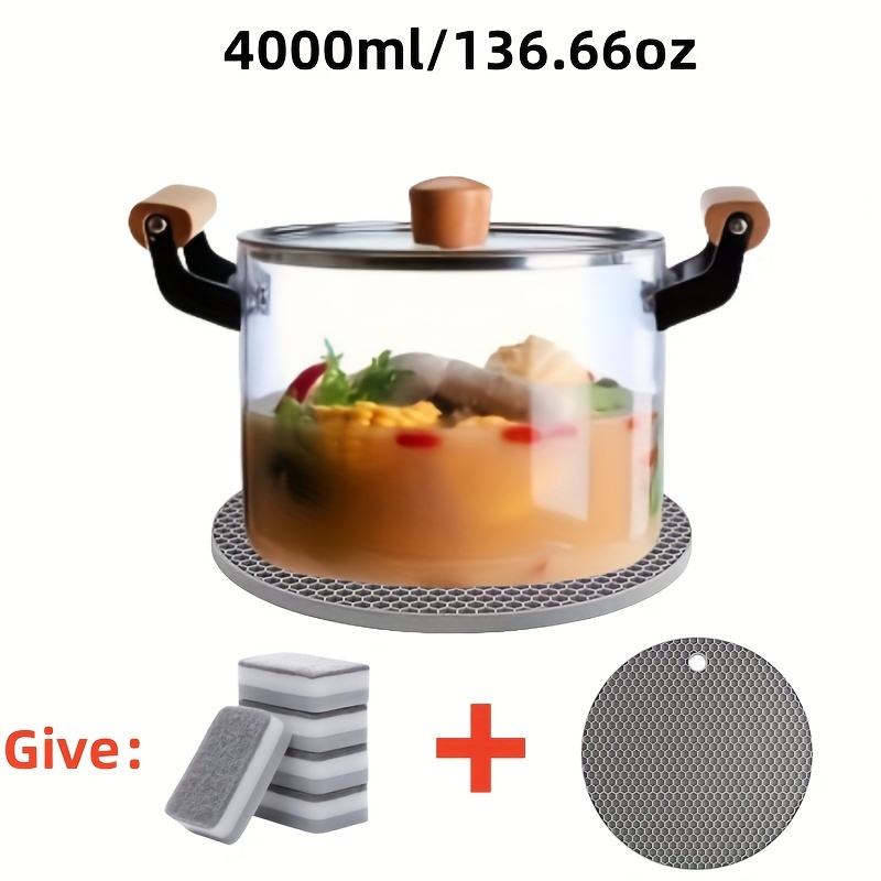 easy clean high borosilicate glass soup pot with lid and dual wooden handles transparent   kitchen cookware for everyday use details 8