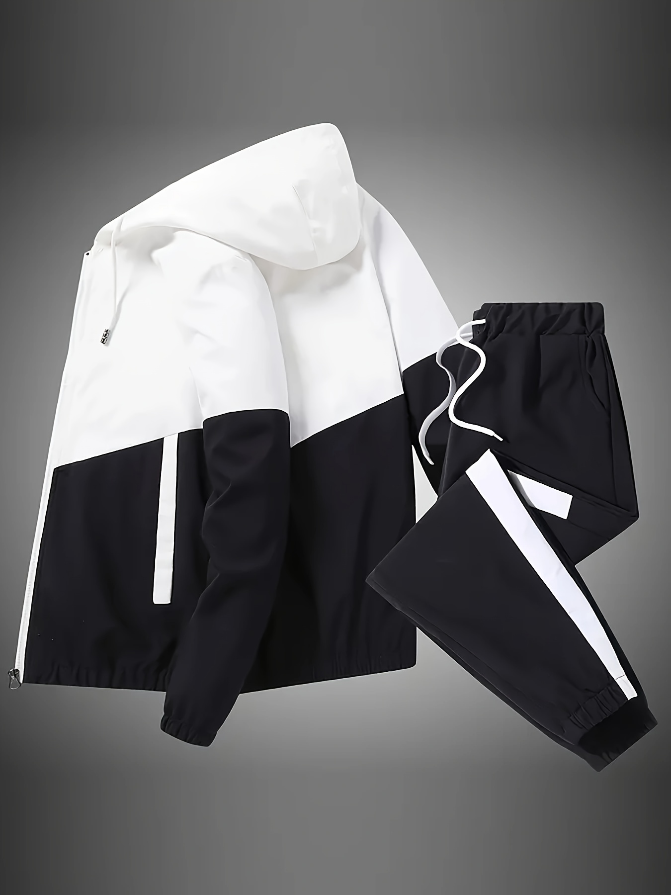 2pcs Set of New Spring And Autumn Sports Fashion Suits for Men, Hooded Jackets, Jackets, Simple Casual Pants with Cuffs