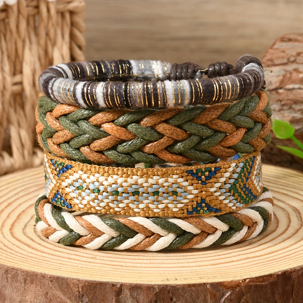 4pcs Bohemian Braided Bracelets Adjustable Colorful Beaded Set