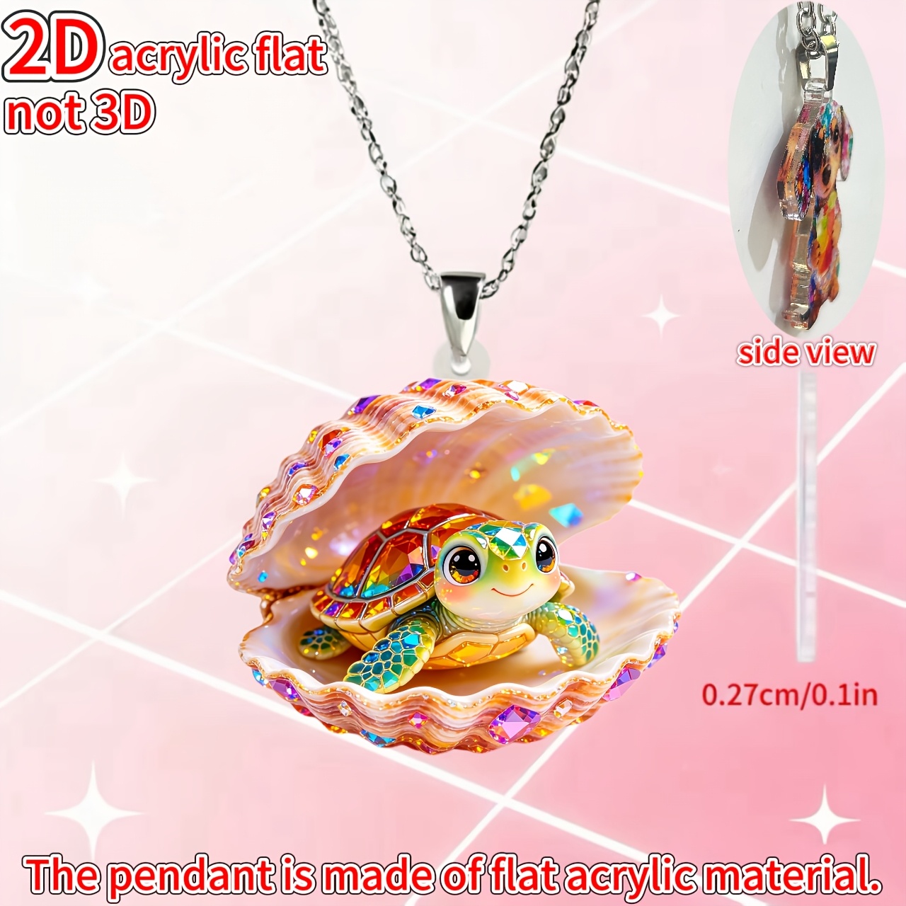 Turtle in a Seashell Acrylic Pendant Necklace, Women's Gift