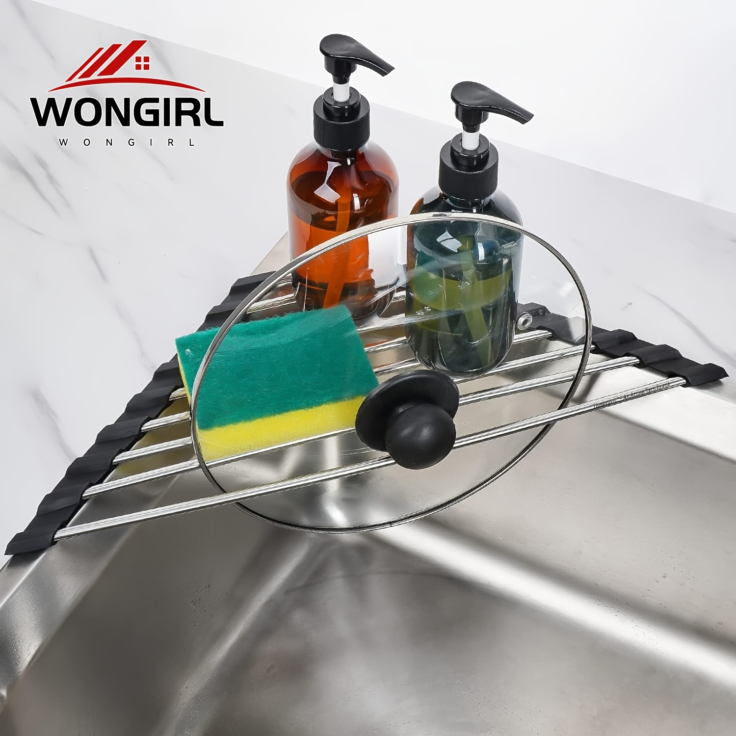 

Wongirl Space-saving Stainless Steel Dish Rack - Foldable For Sink Corner, Multi-functional Kitchen Organizer With Drainage, Grey