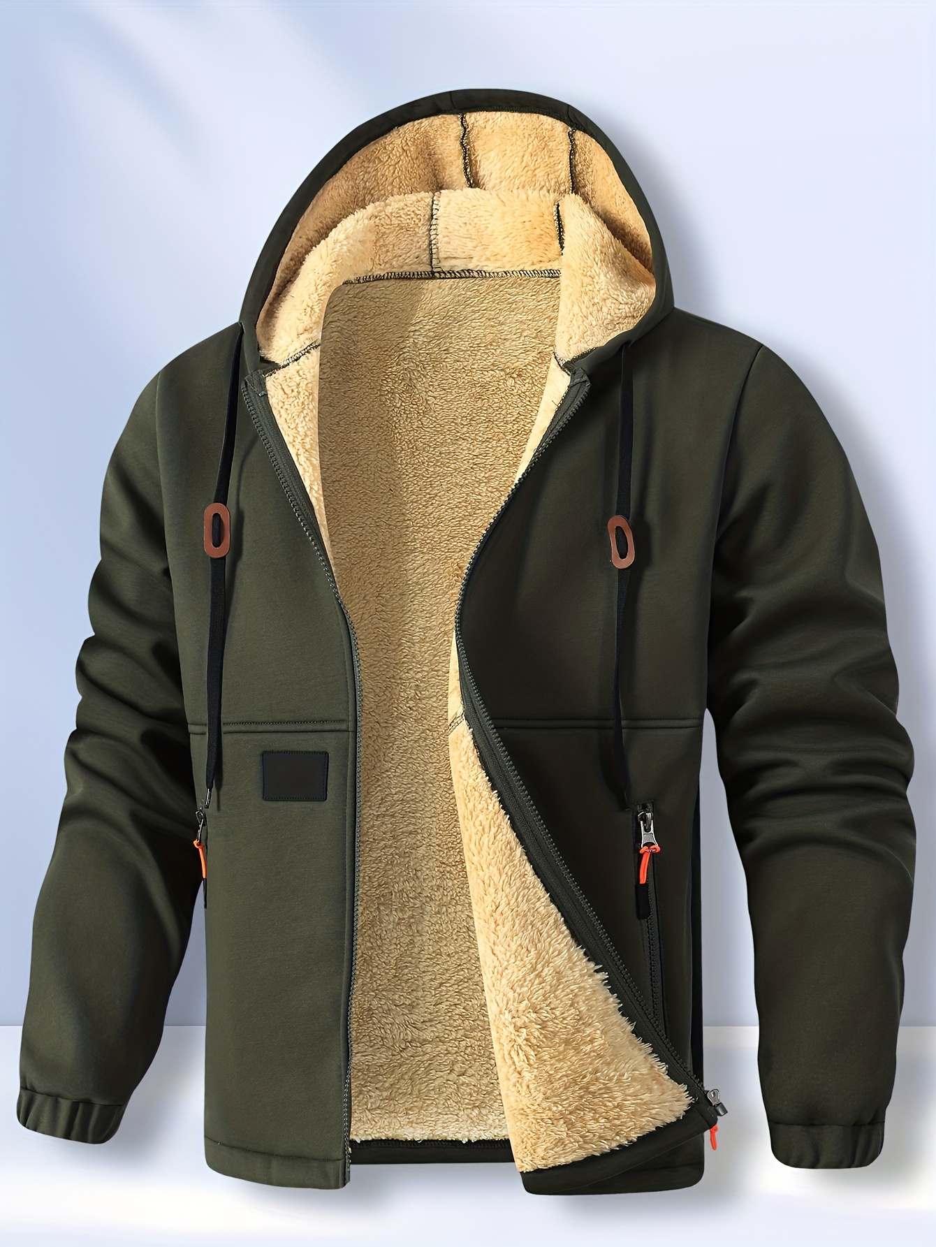 mens cardigan hooded fleece thickened sweatshirt fashionable fleece warm hoodie comfortable loose drawstring hooded sweatshirt autumn and winter mens clothing mens casual hooded sweatshirt with zipper pockets suitable for winter and autumn