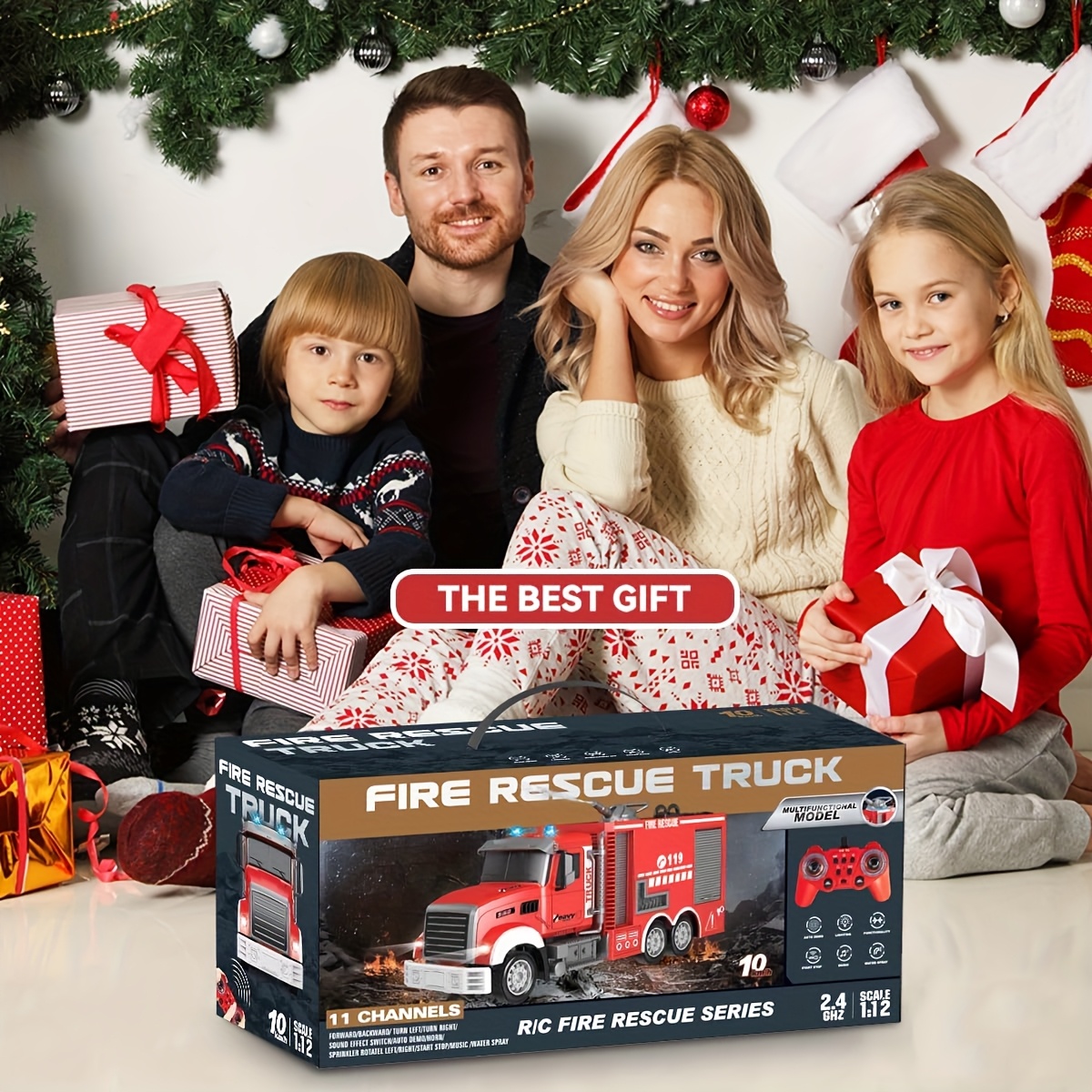 Remote Control Fire Truck, Water Cannon Fire Truck, RC Construction Truck Toys - 180° Spray Function, Auto Demonstration, with Battery, Birthday Gift for Boys And Girls Over 6-12 Years Old