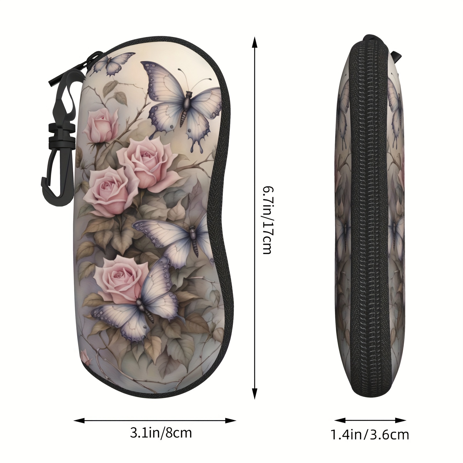 flowers and butterflies glasses case portable rubber zipper glasses case with unglasses cover for womens fashion details 6