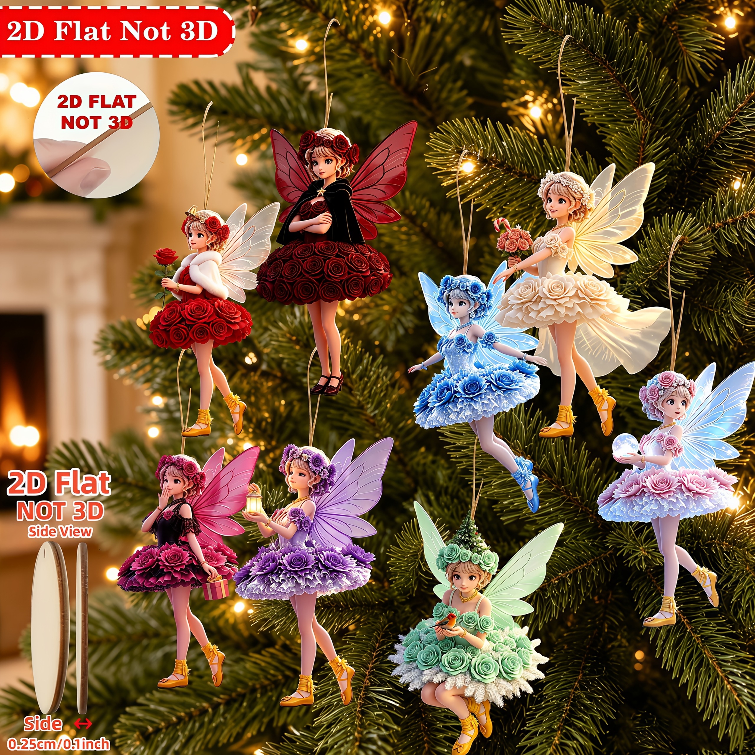 TEMU 2d Flat 8pcs -shaped Wooden Ornaments Unisex Holiday Small Gifts Car Hangings Christmas Tree Decorations Backpack Charms